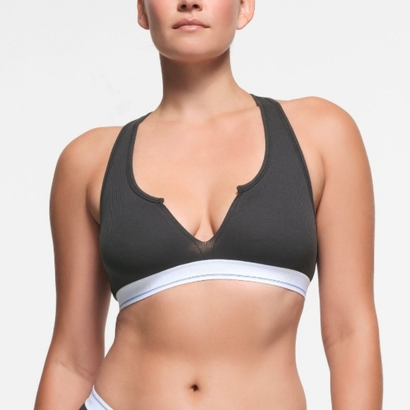 Skims cotton rib slit bralette, soot, sport stripes. Large. NWT - Picture 2 of 10